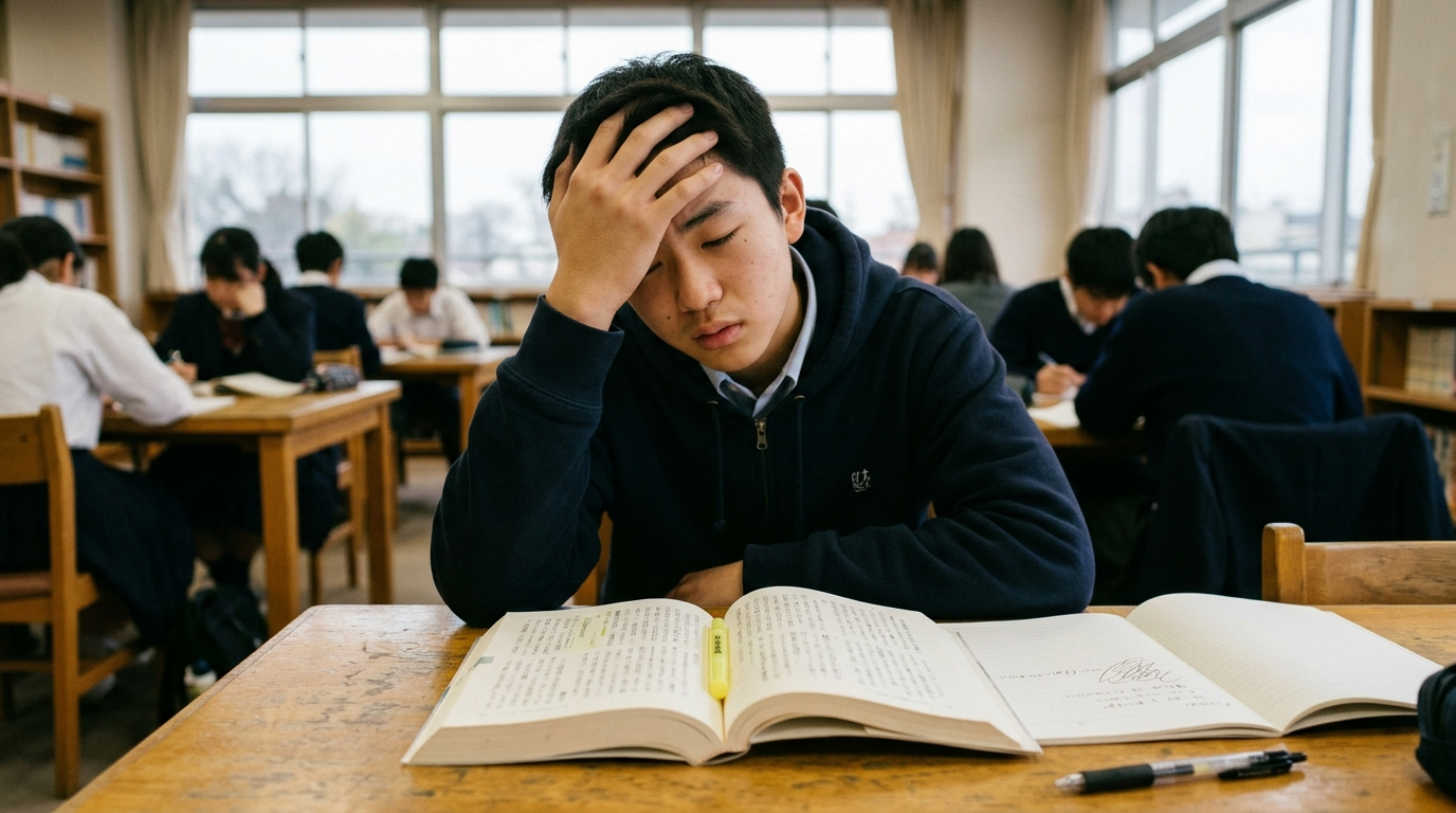 男の子が勉強中に頭を抱えている