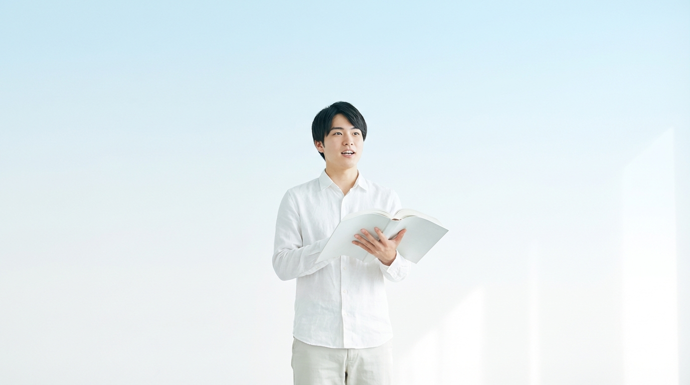 男子生徒が音読をしている様子