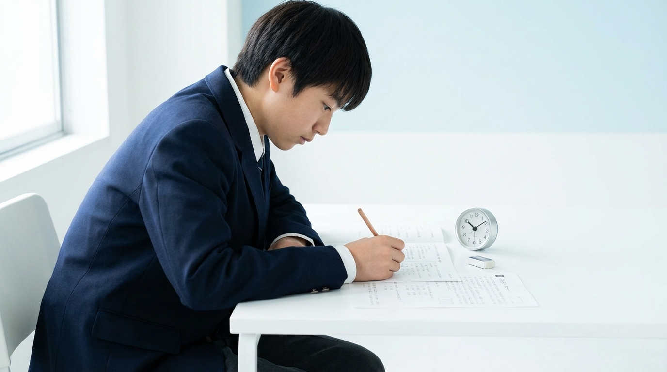男子生徒が勉強している様子