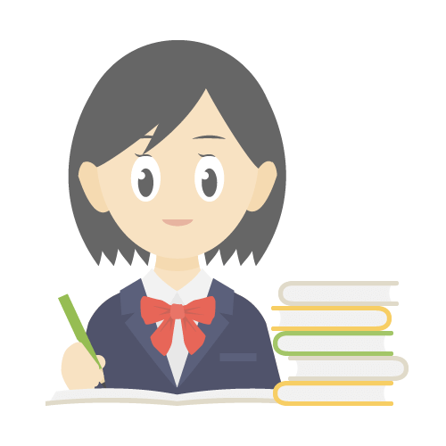 女の子が本が積み上げられた机で勉強しています