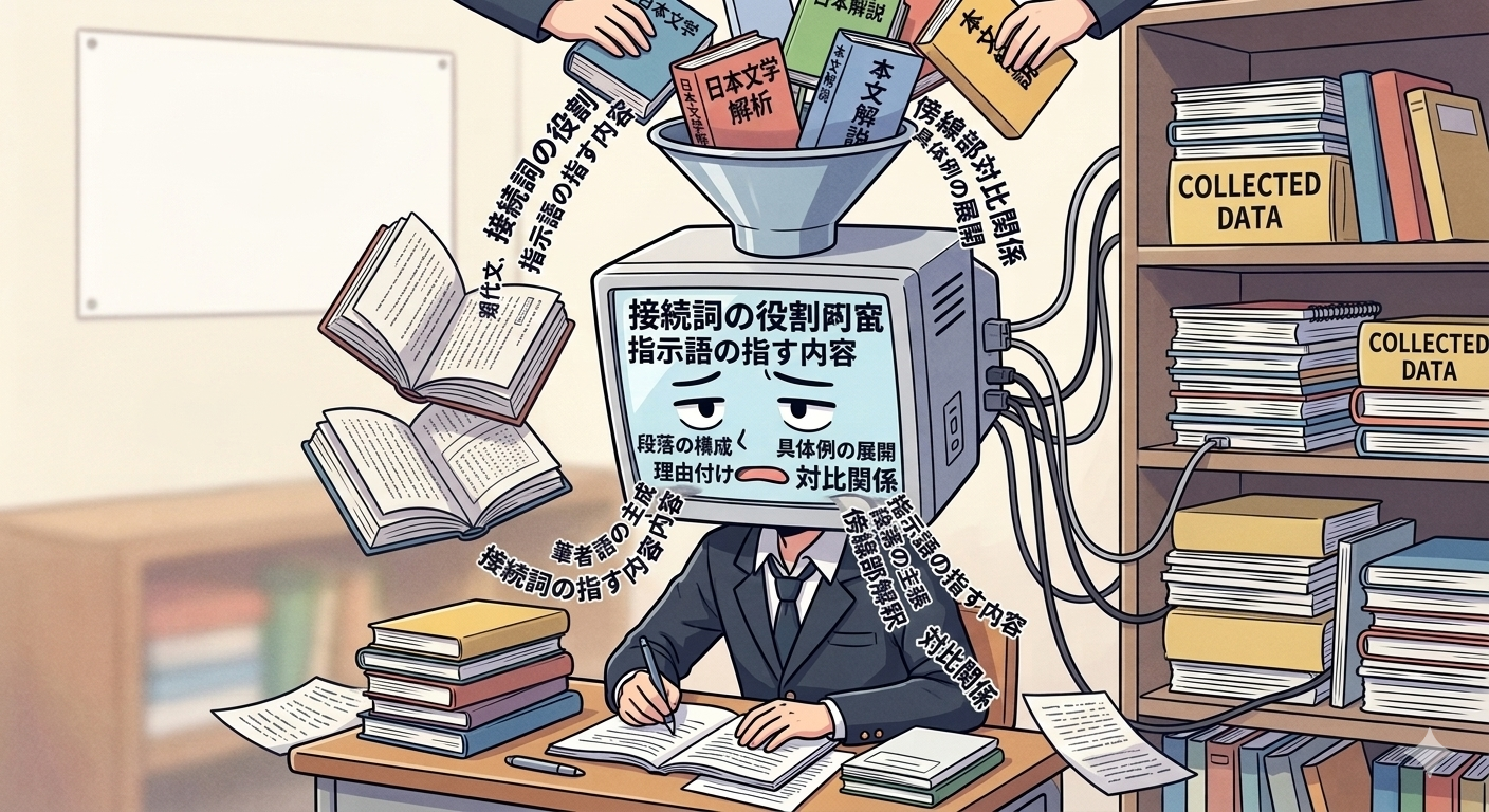 情報をひたすら頭に詰め込むだけのインプット型学習をイメージしたイラスト